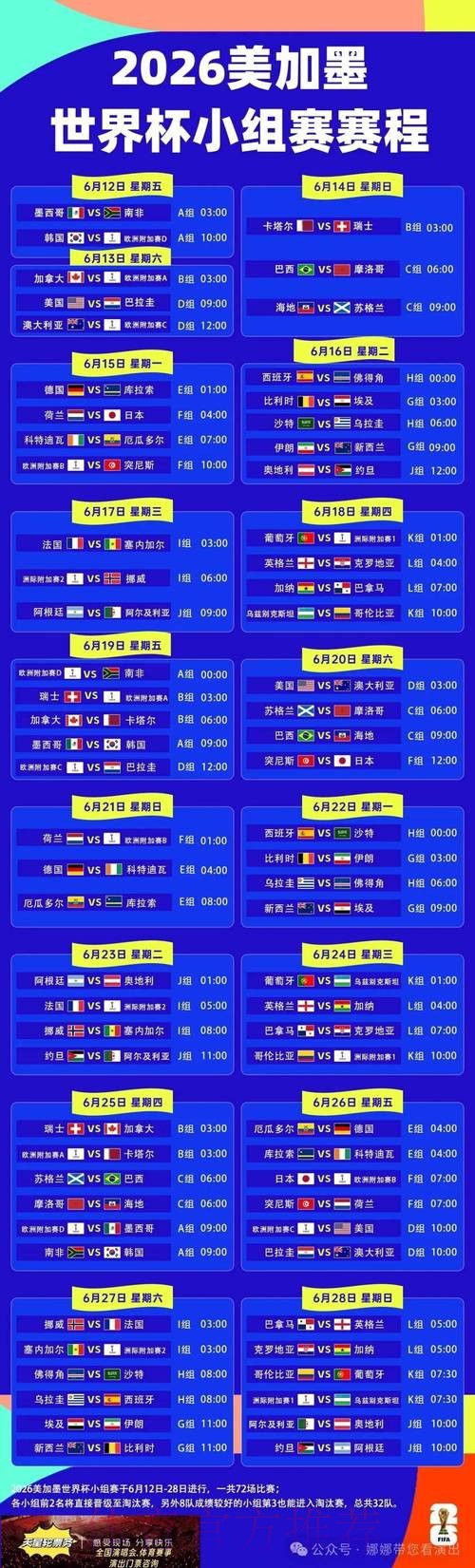 2026世界杯每日赛程高清版比赛时间表查询入口 2026世界杯每日赛程高清版比赛时间表查询入口